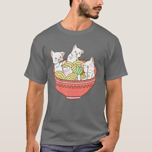 Kawaii Anime Cat Japans Ramen Noodles - Kitten V T-shirt (Voorkant)