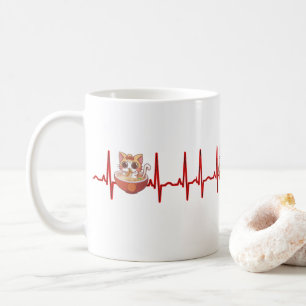 Kawaii Anime Cat Ramen Noodles Otaku EKG Heartbeat Koffiemok