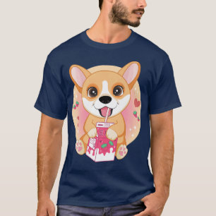 Kawaii Anime Corgi Hond Aardbeimelk Mooie Japane T-shirt