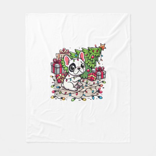 Kawaii Anime Frenchie Kerst Funny Dog Fleece Deken (Voorkant)