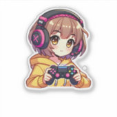 Kawaii Anime Gamer Girl Sticker (Voorkant)