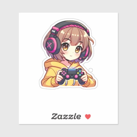 Kawaii Anime Gamer Girl Sticker (Vel)