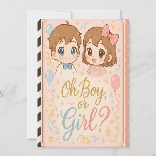 Kawaii Anime Genderonthulling Uitnodiging.Oh Boy O Kaart (Voorkant)