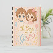 Kawaii Anime Genderonthulling Uitnodiging.Oh Boy O Kaart (Staand voorkant)