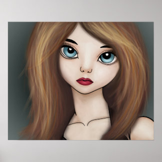 Kawaii Anime Girl Doll Manga Japans Poster Afdrukk