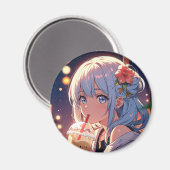 Kawaii Anime Girl Drink Boba Magnet - Schattige (Voorkant / Achterkant)