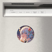 Kawaii Anime Girl Drink Boba Magnet - Schattige (Insitu (Vaatwasser))