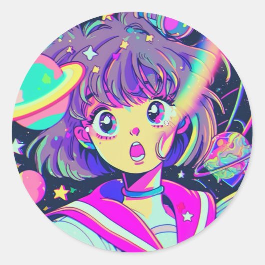 Kawaii Anime Girl in Space Sticker (Voorkant)