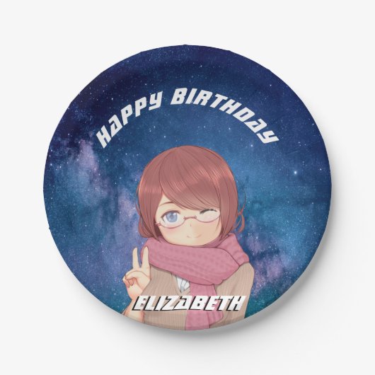 Kawaii Anime Girl Melkwegstelsel Papieren Bordje (Voorkant)