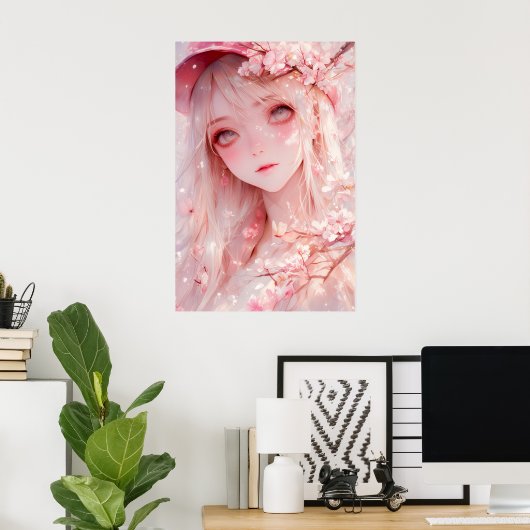 Kawaii Anime Girl Poster (Thuiskantoor)