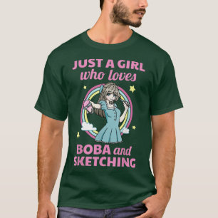 Kawaii Anime Girl Sketching Boba T-shirt