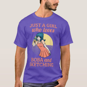 Kawaii Anime Girl Sketching Boba T-shirt