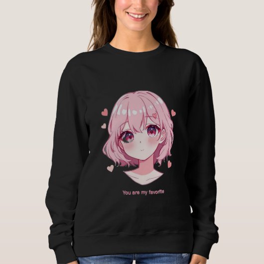 Kawaii Anime Girl Valentine Sweatshirt (Voorkant)