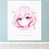 Kawaii Anime Girl Valentine Sweatshirt Canvas Afdruk (Insitu (Houten vloer))