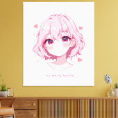 Kawaii Anime Girl Valentine Sweatshirt Canvas Afdruk (Insitu (Woonkamer))