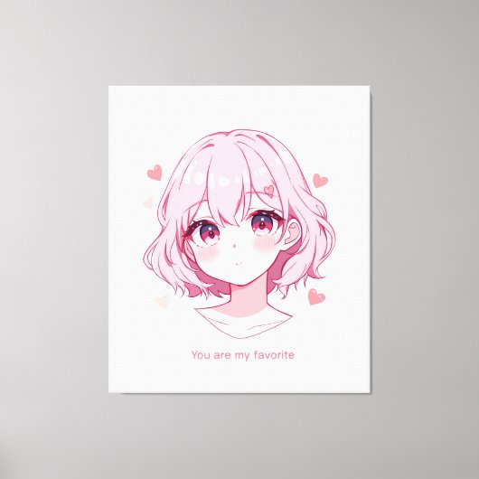 Kawaii Anime Girl Valentine Sweatshirt Canvas Afdruk (Voorkant)
