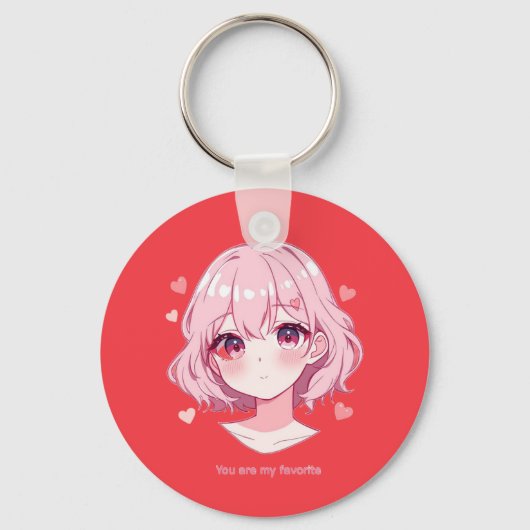 Kawaii Anime Girl Valentine Sweatshirt Sleutelhanger (Voorkant)