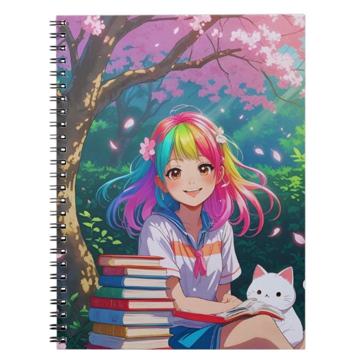 Kawaii Anime Girl with a Kitten Notitieboek (Voorkant)