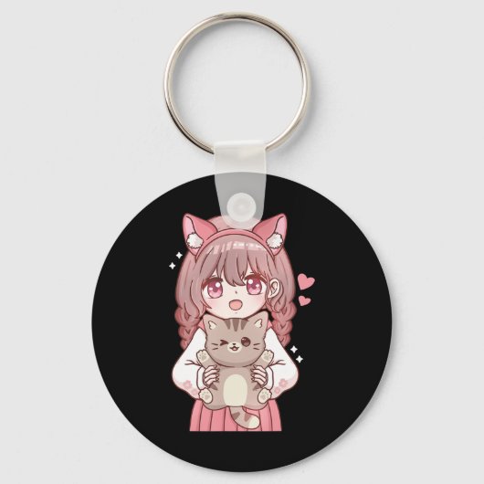 Kawaii Anime Kawaii Cat Lover Otaku Sleutelhanger (Voorkant)