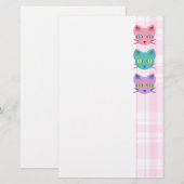 Kawaii Anime Kittenkatten Roze Geruit Briefpapier (Voorkant / Achterkant)