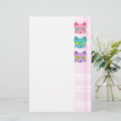 Kawaii Anime Kittenkatten Roze Geruit Briefpapier (Staand voorkant)