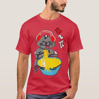 Kawaii Anime Kitty Cat met muziekkoptelefoons Rame T-shirt