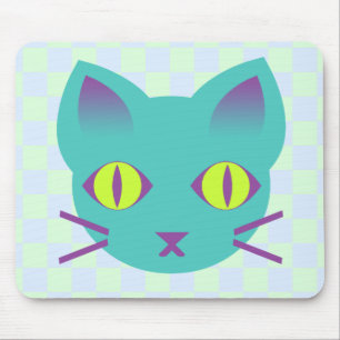 Kawaii Anime Kitty Kat Blauw & Groen Geruit Muismat