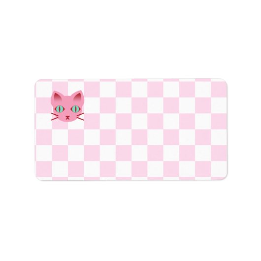Kawaii Anime Kitty Kat Roze & Witte Schaakbord Etiket (Voorkant)