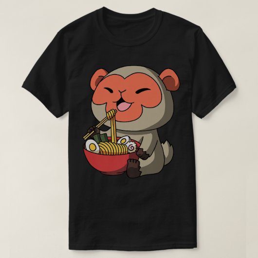 Kawaii Anime Macaque Monkey Asian Noedles Japans T-shirt (Design voorkant)