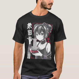 Kawaii anime meisje eten Ramen noedels Japans en T-shirt
