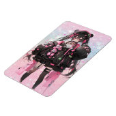 Kawaii Anime Meisje in Roze en Zwarte Jurk Magneet (Linkerzijde)