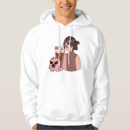 Kawaii Anime Meisje met Chocolade Milkshake & Roze Hoodie