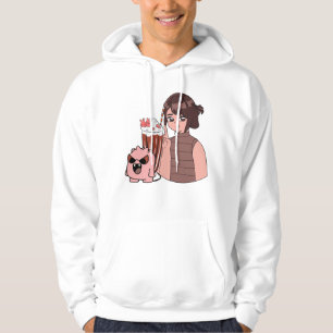 Kawaii Anime Meisje met Chocolade Milkshake & Roze Hoodie
