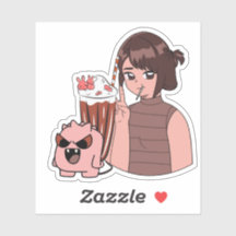 Kawaii Anime Meisje met Chocolade Milkshake & Roze