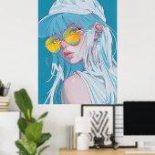 Kawaii Anime Meisje met wit haar Poster (Thuiskantoor)
