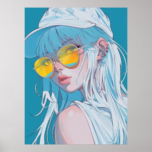 Kawaii Anime Meisje met wit haar Poster (Voorkant)