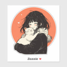 Kawaii anime meisje met witte kat