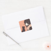 Kawaii anime meisje met zwarte kat vierkante sticker (Envelop)