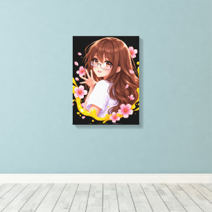 Kawaii Anime Meisje Sakura Kersenbloesem Canvas Mu Afdruk