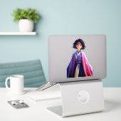 Kawaii Anime Meisje Sticker | Cute Galaxy Esthetie (Laptop op bureau)