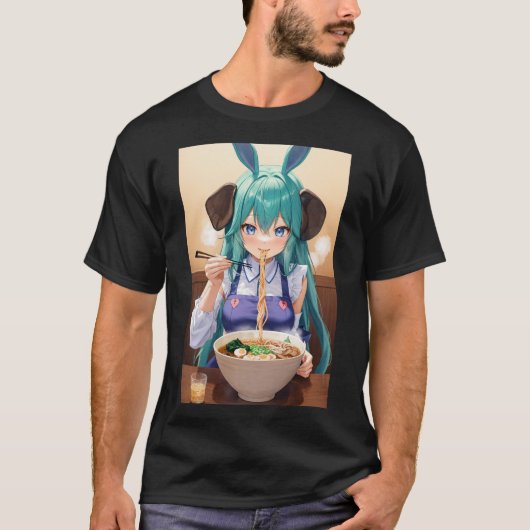 Kawaii Anime Olifant Meisje Eten Ramen T-shirt (Voorkant)