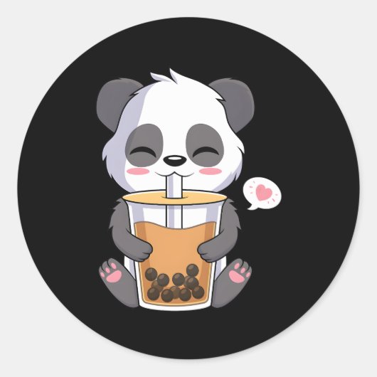 Kawaii Anime Panda Drink Boba Bubble Tea Ronde Sticker (Voorkant)