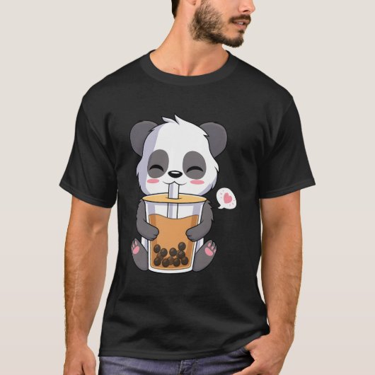 Kawaii Anime Panda Drink Boba Bubble Tea T-shirt (Voorkant)
