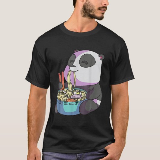 Kawaii Anime Panda Eating Ramen Japans Noodles P T-shirt (Voorkant)