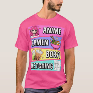 Kawaii Anime Ramen Noodles Sketching Boba Tea Japa T-shirt