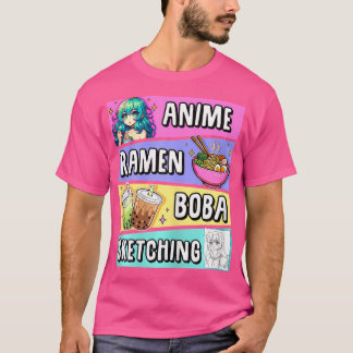 Kawaii Anime Ramen Noodles Sketching Boba Tea Japa T-shirt