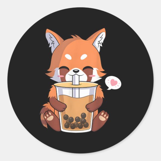Kawaii Anime Red Panda Drink Boba Bubble Tea Ronde Sticker (Voorkant)