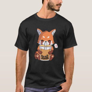 Kawaii Anime Red Panda Drink Boba Bubble Tea T-shirt