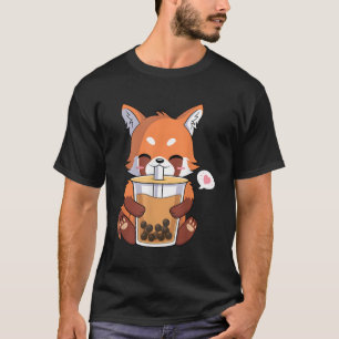Kawaii Anime Red Panda Drink Boba Bubble Tea T-shirt