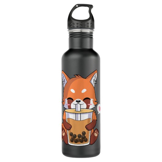 Kawaii Anime Red Panda Drink Boba Bubble Tea Waterfles (Voorkant)